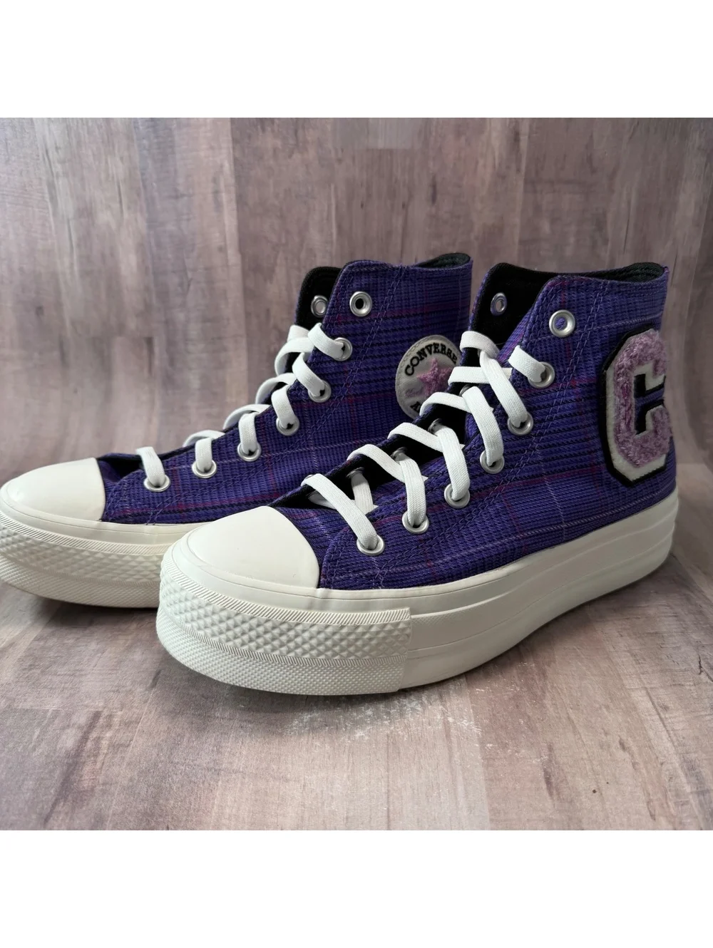 Converse All Star Lift Hi Shoes Women's 7.5 Plaid Court Purple Platform Sneaker